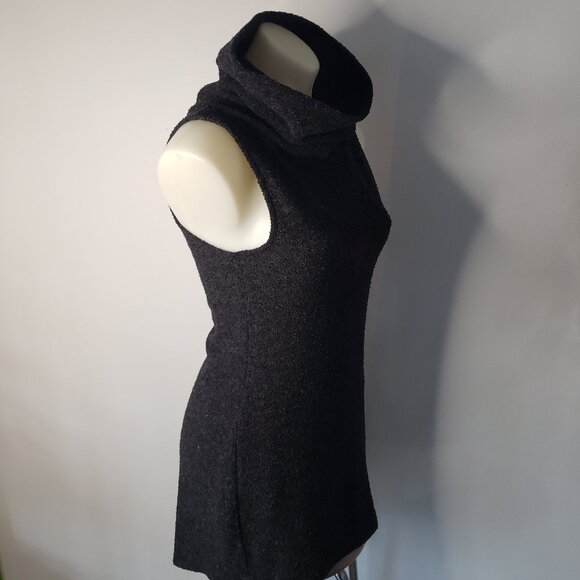 Grey Fuzzy Sleeveless High Neck Asymmetrical IZM Dress w Side Slit - Picture 3 of 12